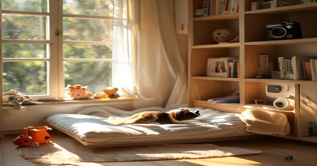 Best pet camera mounted in a living room with a view of a pet's resting area