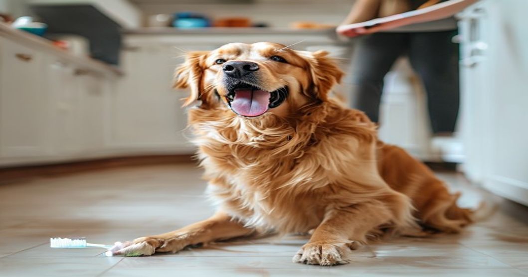 best enzymatic dog toothpaste for tartar removal shown with a happy dog