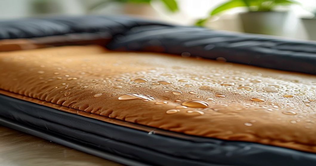 Waterproof heated pet bed material test showing water resistance and durability features