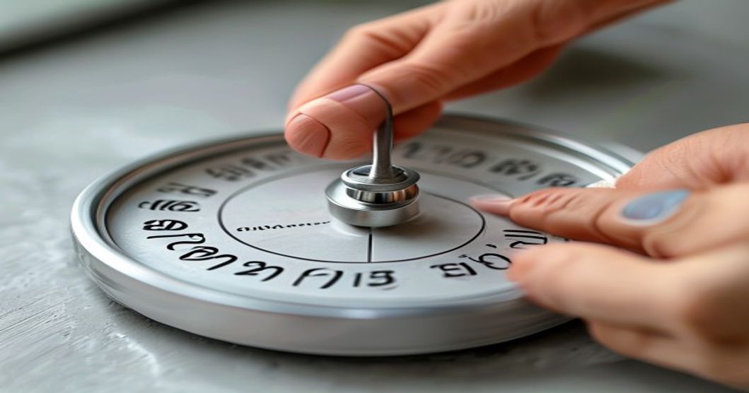 Automatic cat feeder portion control dial being adjusted to show correct meal size settings
