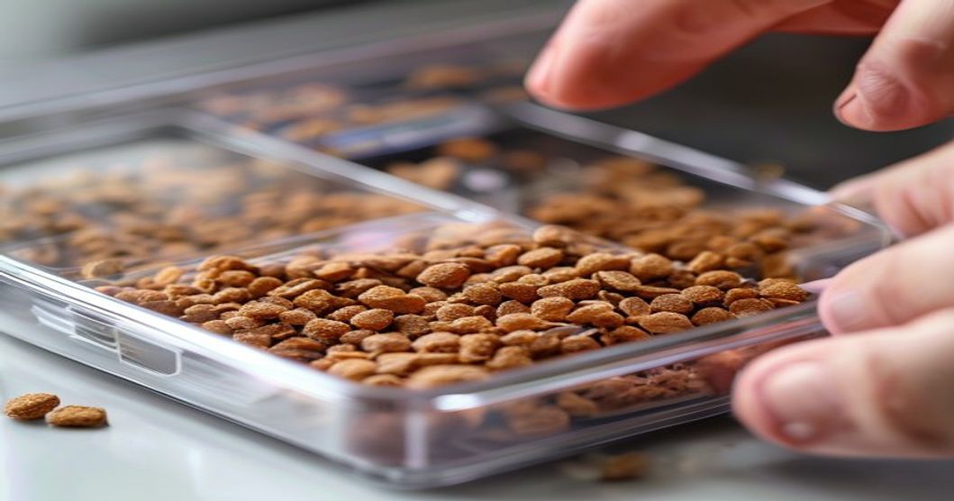 Freeze-dried food compartment shown side-by-side with kibble in automatic feeder dual chamber