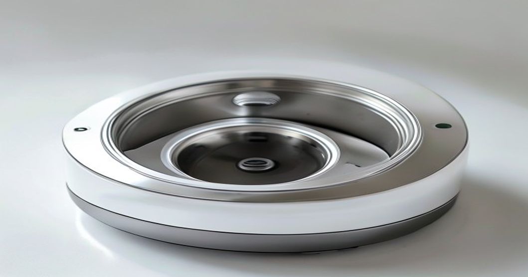 Detailed view of automatic cat feeder design with voice recognition microphone and food compartments