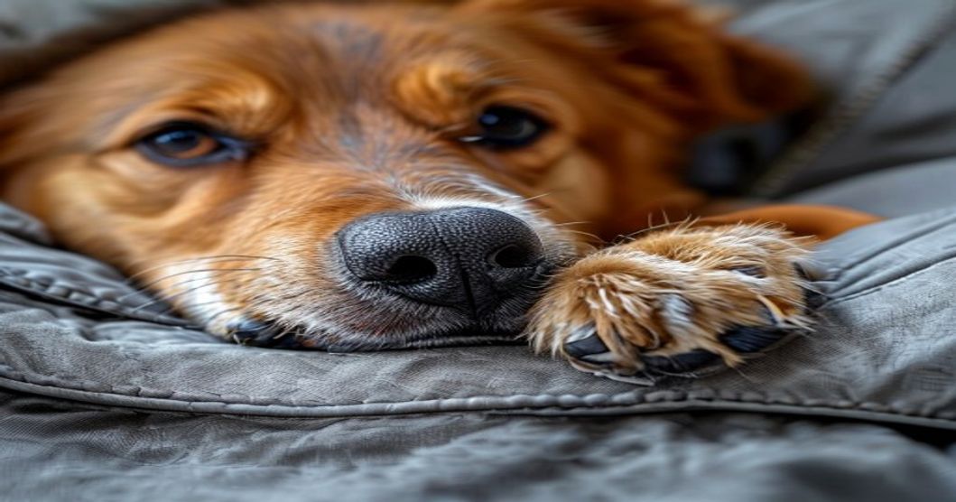 Heavy chewer dog testing durability of washable bed fabric