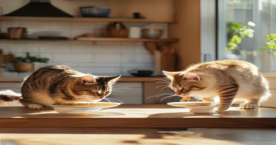 Multiple automatic feeders in use for household with multiple cats eating at controlled portions