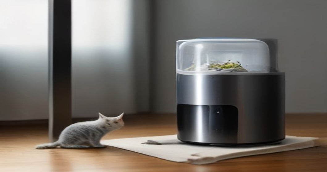 Complete automatic feeder station with moisture sensor protecting wet and dry food for indoor cat