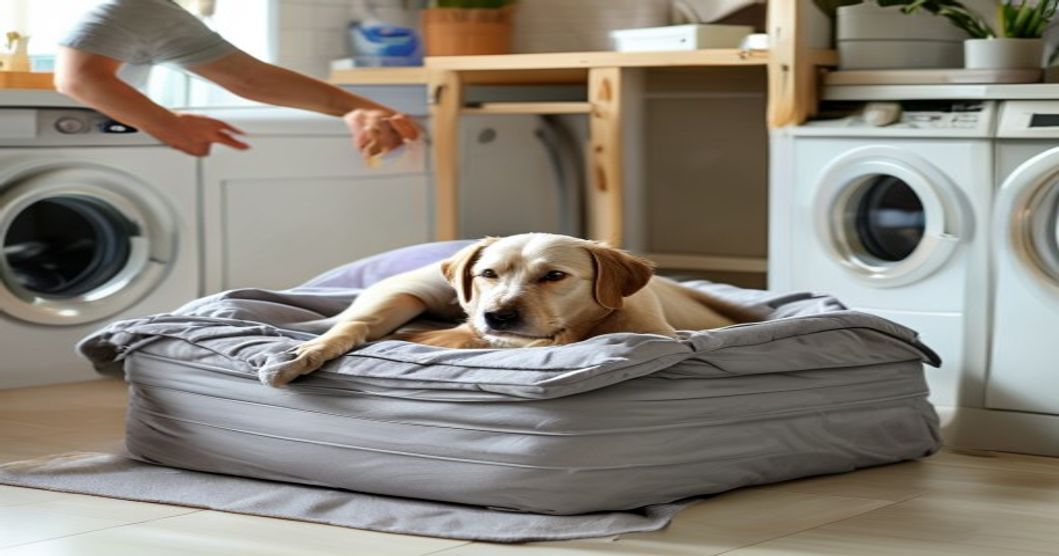 Removing and washing dog bed cover - easy-clean washable design